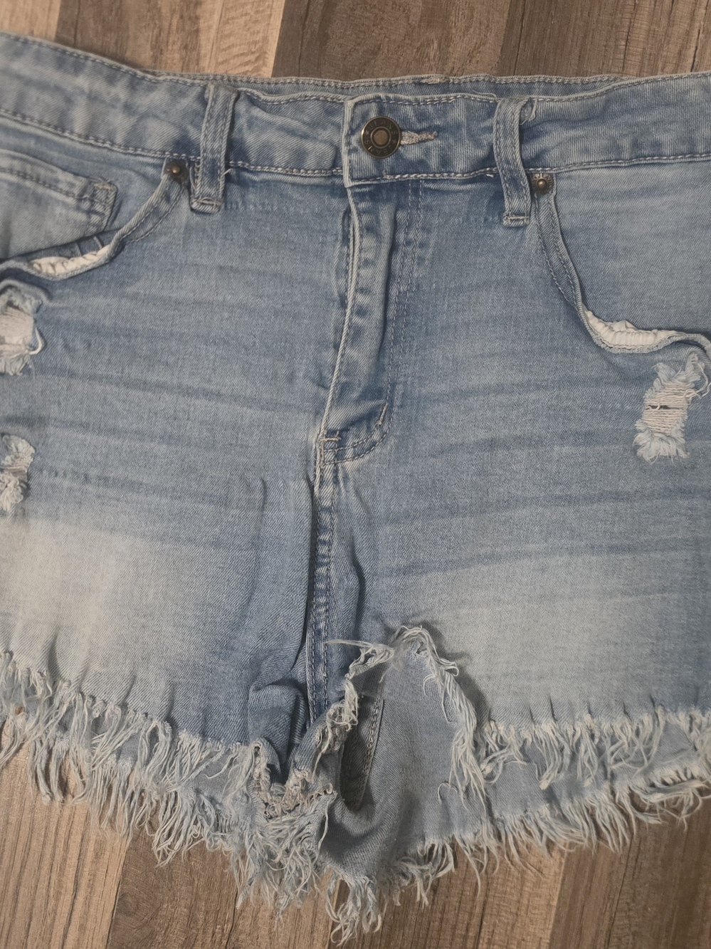 Light Blue Distressed Denim Shorts - Women